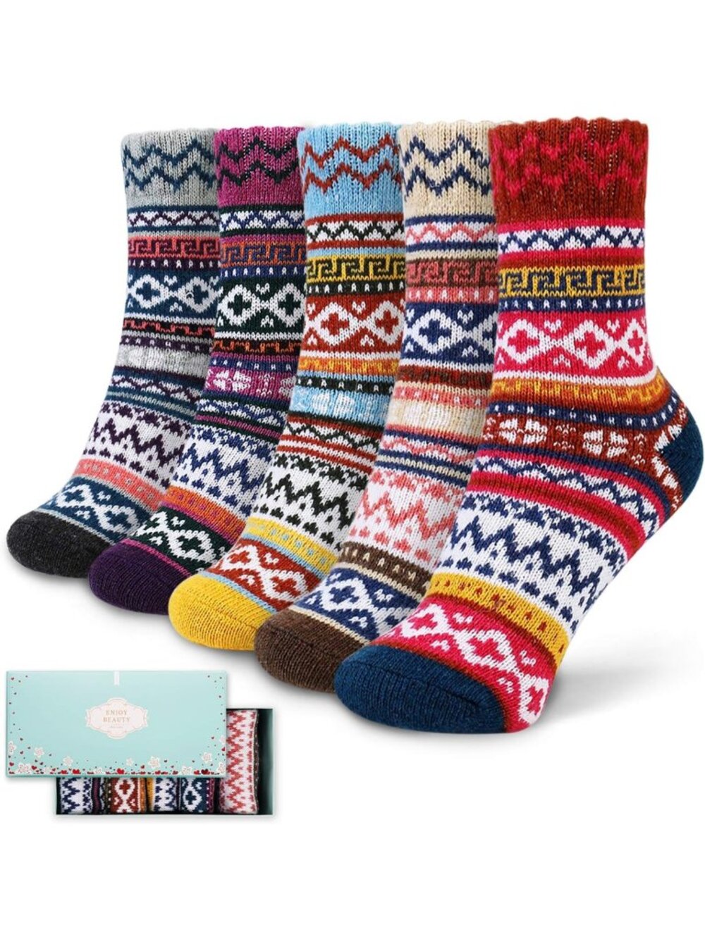 Cozy Women's Fuzzy Crew Socks - Thick Knit Winter Warmth, 5 Pairs